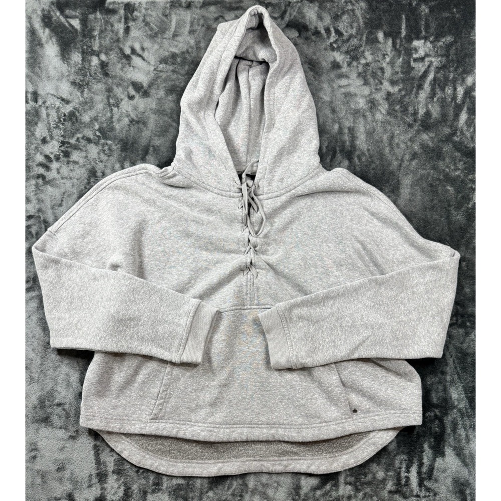 prAna Women's XL Gray Lace Up Hoodie Sweatshirt High Low Hem Oversized Pullover